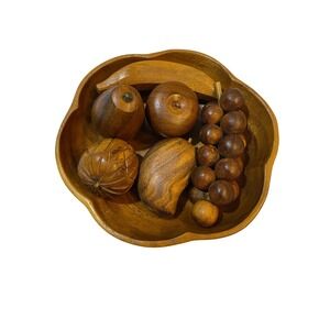 Leilani Vintage Monkey Pod Wood Fruit Bowl Set Hand Crafted MCM Philippines 7 pc